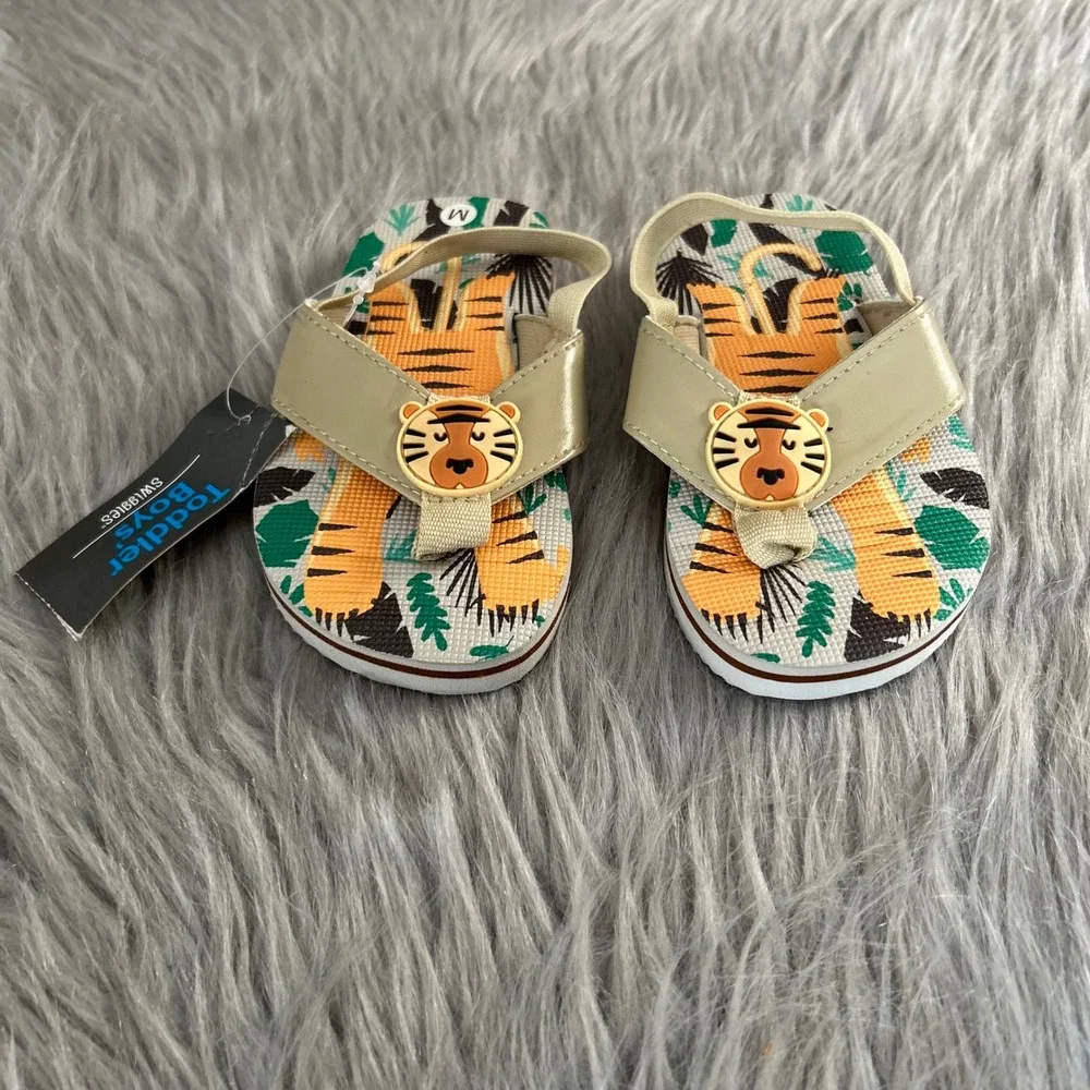 Swiggles Tiger Flip Flops Toddler Boys Size‎ Medium (7-8) Sandals Shoes